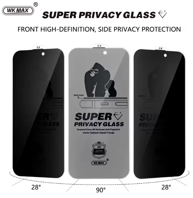 Verre trempé anti-espion iPhone — Lot de 3 (filtre privacy 9H)