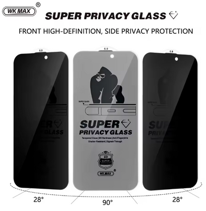 Verre trempé anti-espion iPhone — Lot de 3 (filtre privacy 9H)