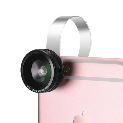 Objectif clip fisheye 180° fixé sur smartphone