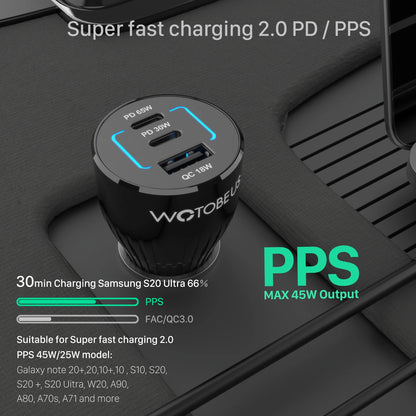 Chargeur Allume-Cigare USB-C 95W — 3 Ports, Charge Rapide