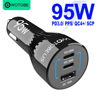 Chargeur Allume-Cigare USB-C 95W — 3 Ports, Charge Rapide