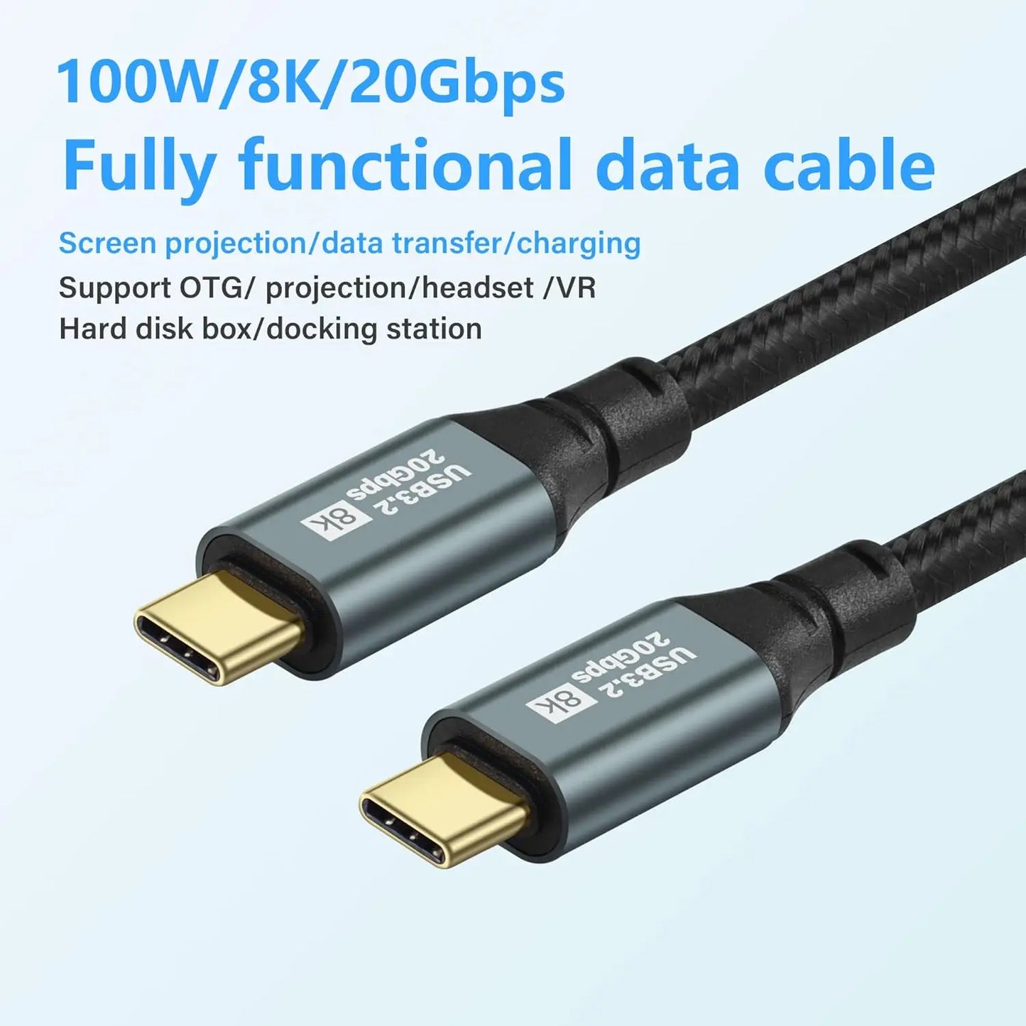 Câble USB-C vers USB-C 100W 5A PD — 20Gbps, Affichage 4K/8K
