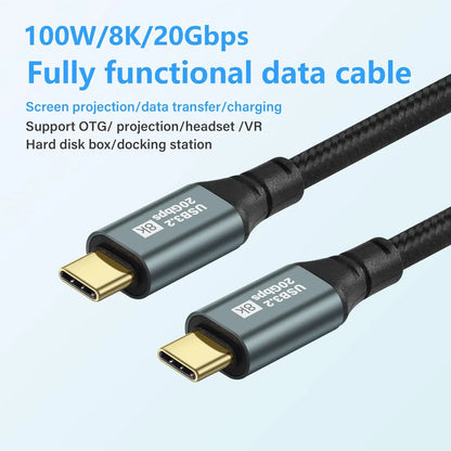 Câble USB-C vers USB-C 100W 5A PD — 20Gbps, Affichage 4K/8K
