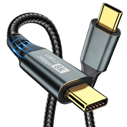Câble USB-C vers USB-C 100W 5A PD — 20Gbps, Affichage 4K/8K