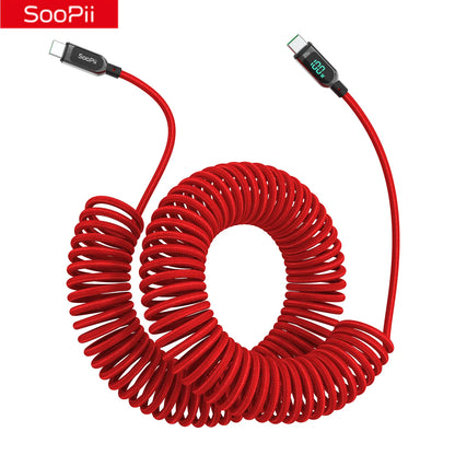 Câble Spiralé SooPii USB-C 100W 2m — Nylon Tressé, Écran LED