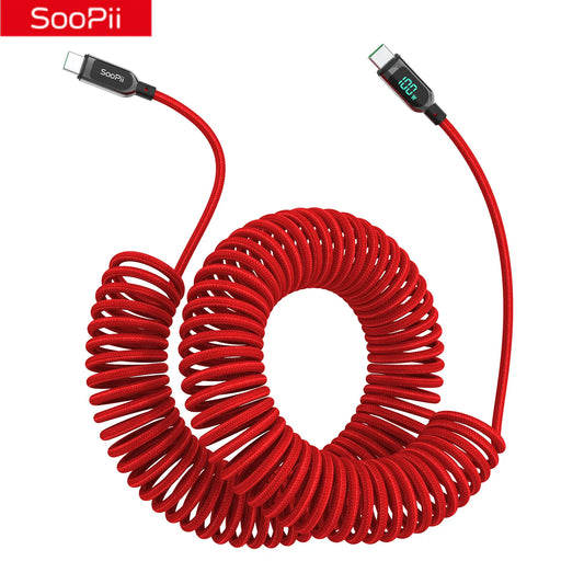 Câble Spiralé SooPii USB-C 100W 2m — Nylon Tressé, Écran LED