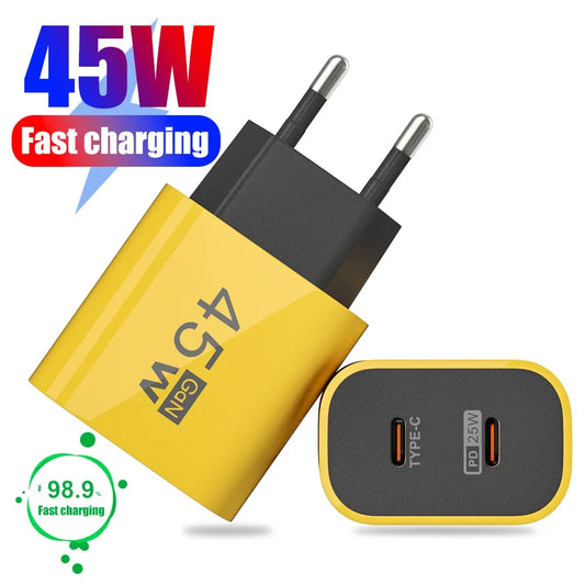 Chargeur GaN 45W Double USB-C PD — Charge Rapide Voyage