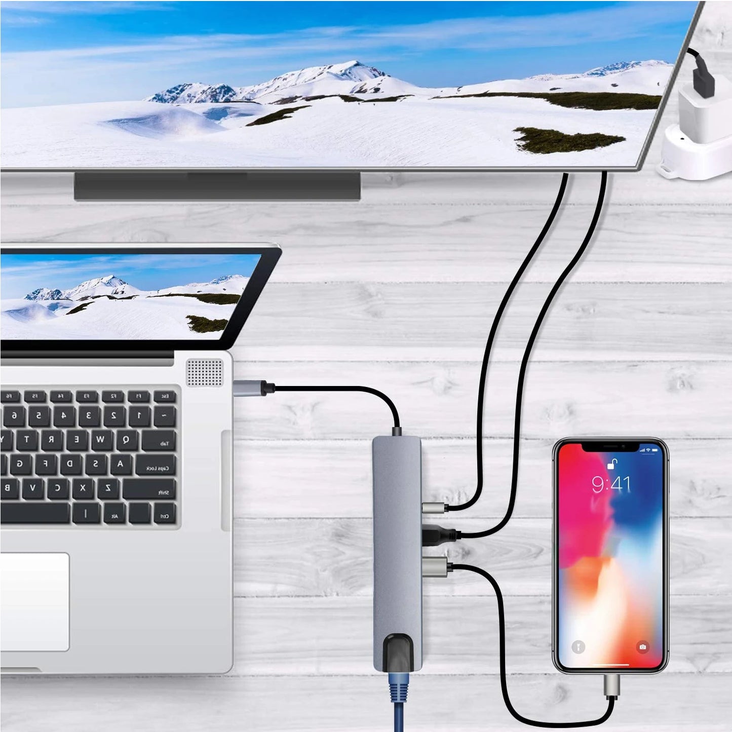 Hub USB-C 8-in-1 — HDMI 4K, PD 100W, Ethernet, USB 3.0