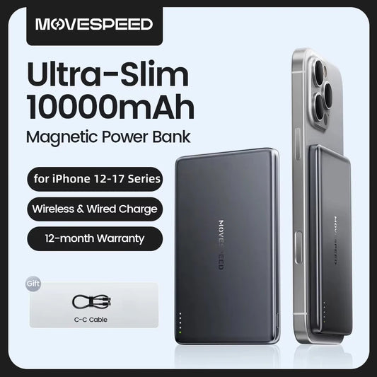 Batterie Externe Magnétique MOVESPEED 10000mAh — Sans Fil MagSafe