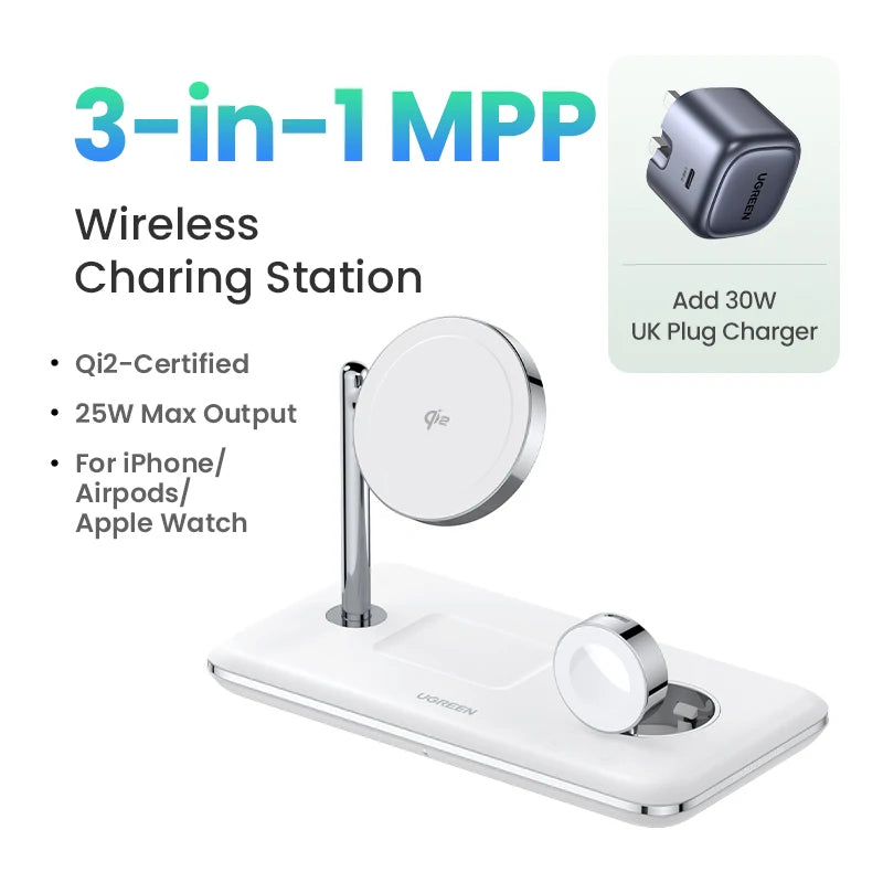Support Chargeur Sans Fil UGREEN 3-en-1 MagSafe 25W