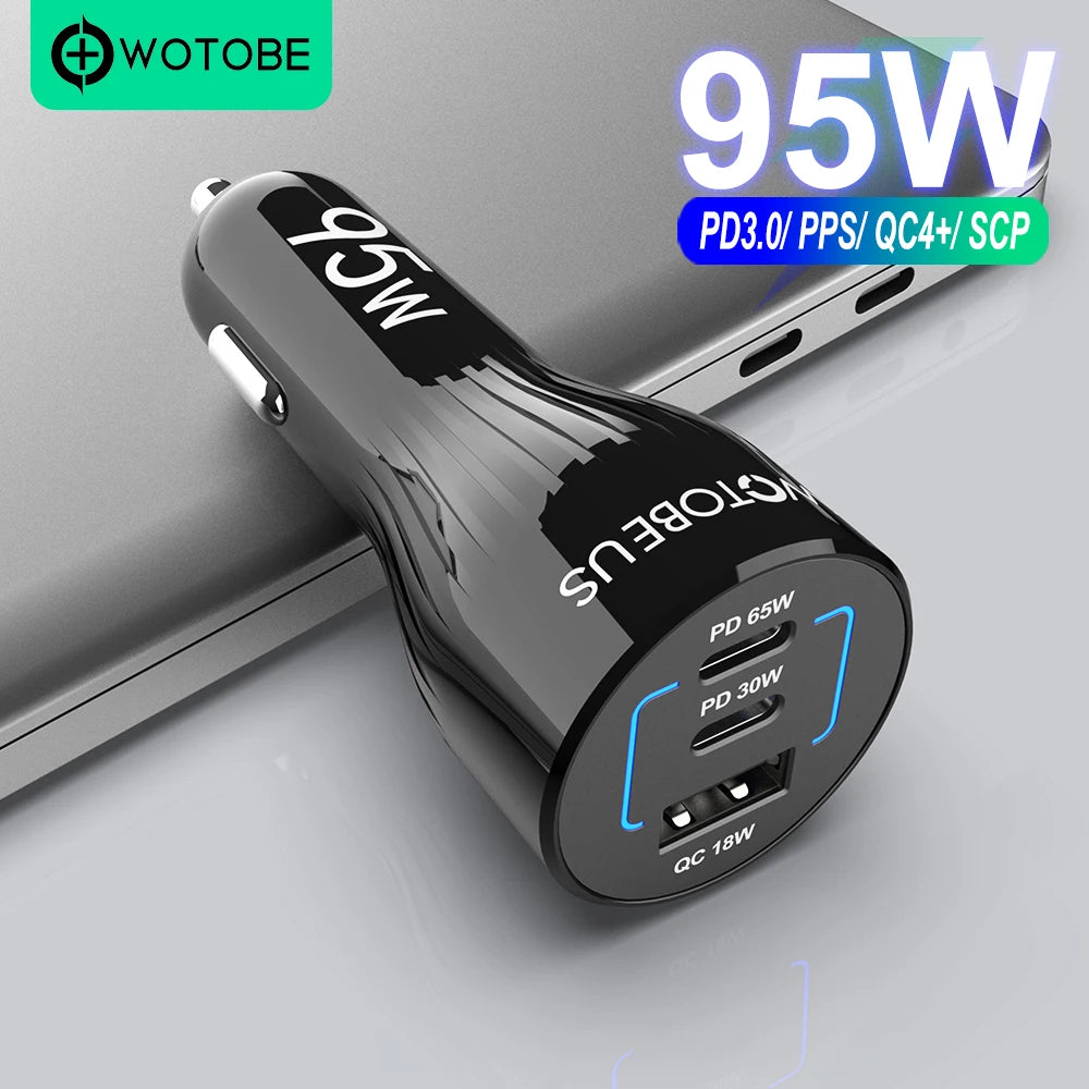 Chargeur Allume-Cigare USB-C 95W — 3 Ports, Charge Rapide