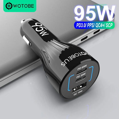 Chargeur Allume-Cigare USB-C 95W — 3 Ports, Charge Rapide