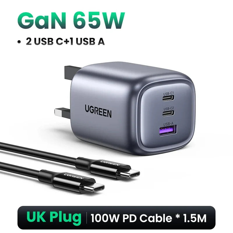 Chargeur UGREEN 65W GaN — Charge Rapide USB-C PD