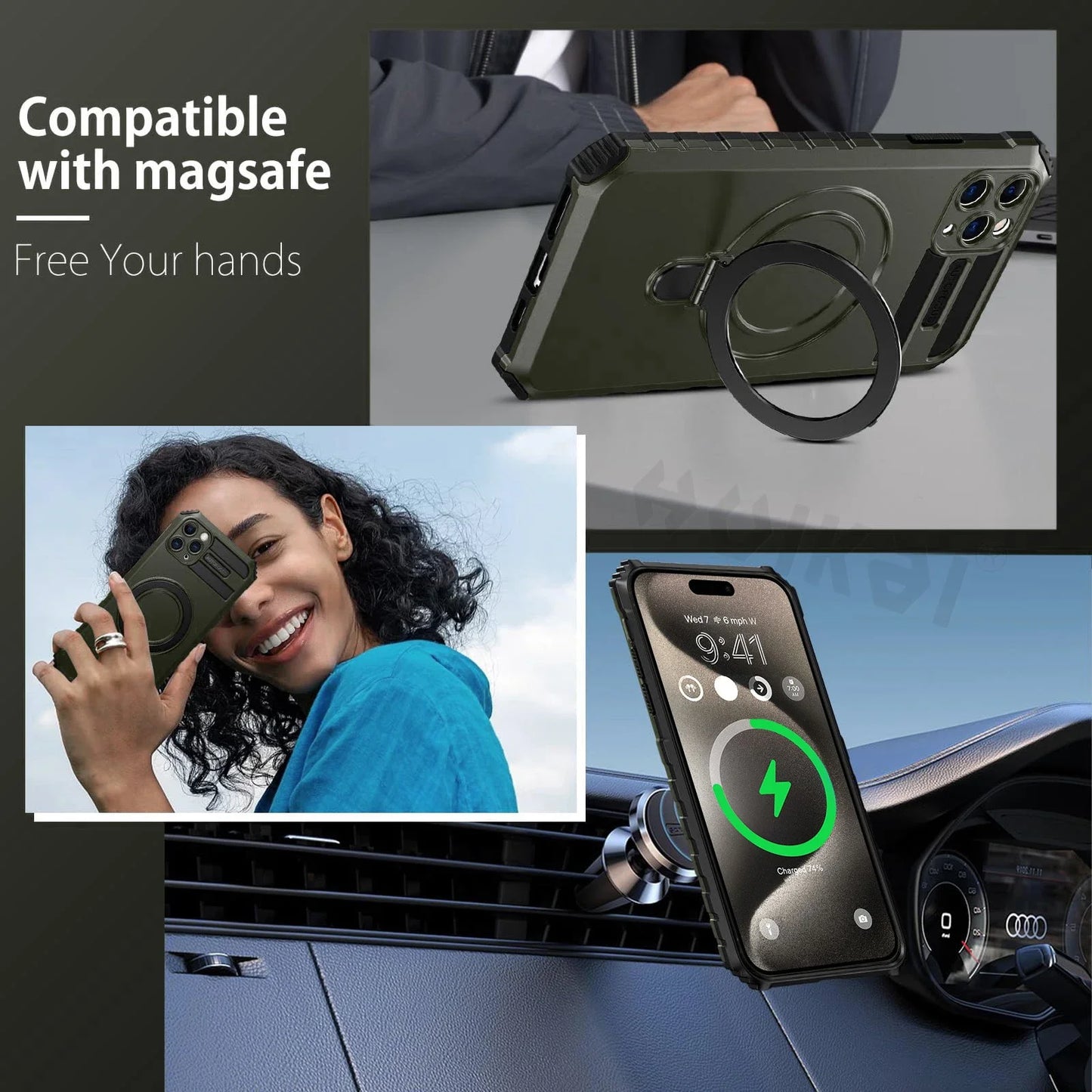 Coque MagSafe anneau iPhone béquille