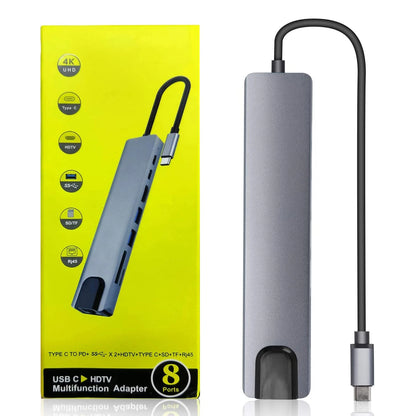 Hub USB-C 8-in-1 — HDMI 4K, PD 100W, Ethernet, USB 3.0