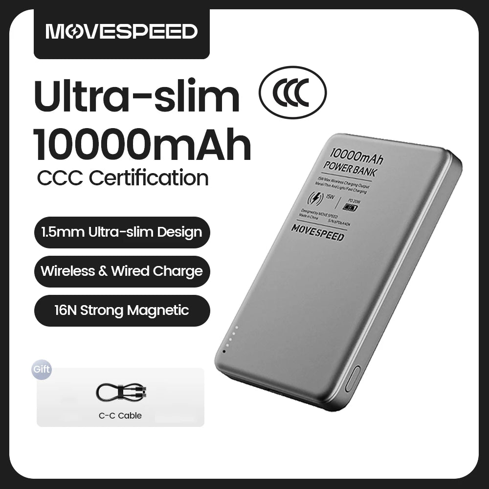 Batterie Externe Magnétique MOVESPEED 10000mAh — Sans Fil MagSafe