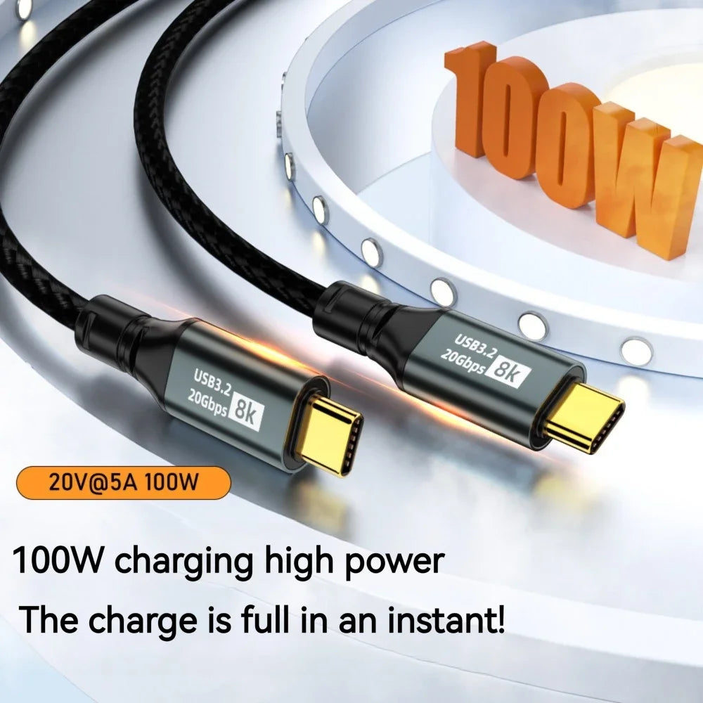 Câble USB-C vers USB-C 100W 5A PD — 20Gbps, Affichage 4K/8K