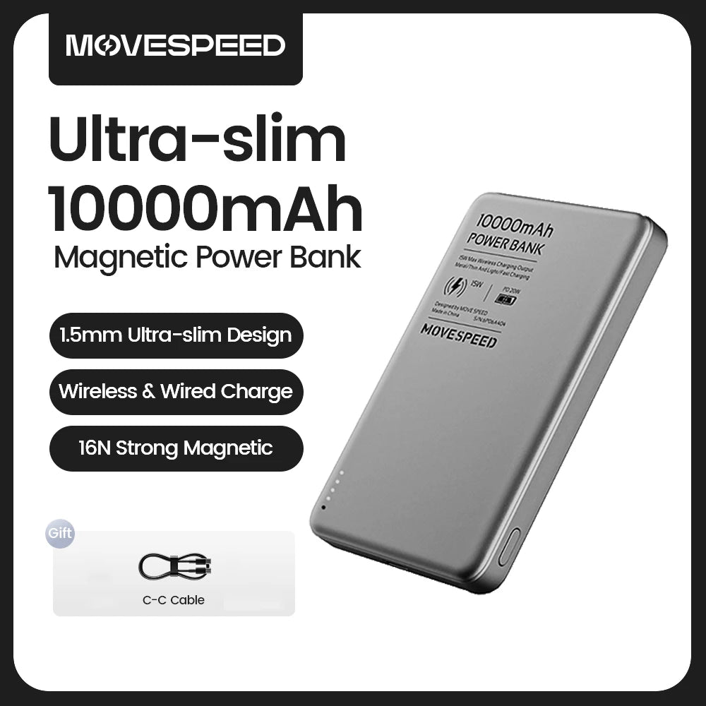 Batterie Externe Magnétique MOVESPEED 10000mAh — Sans Fil MagSafe