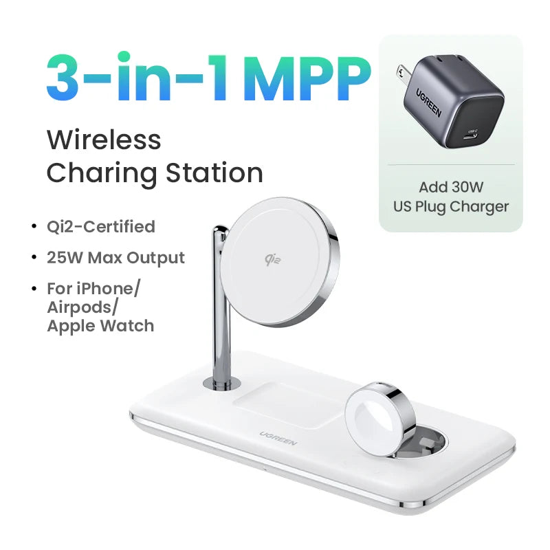 Support Chargeur Sans Fil UGREEN 3-en-1 MagSafe 25W