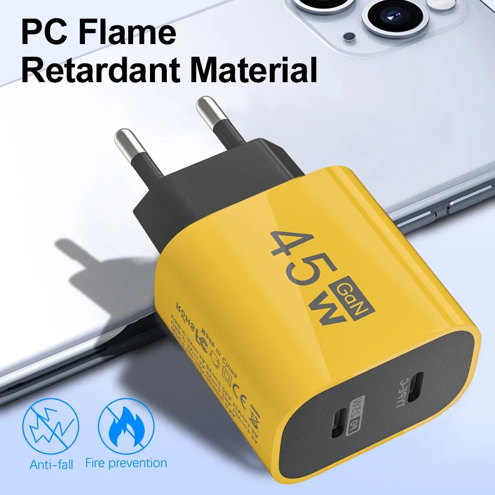 Chargeur GaN 45W Double USB-C PD — Charge Rapide Voyage