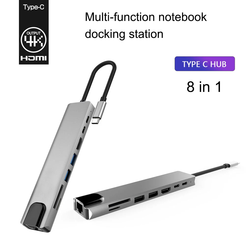 Hub USB-C 8-in-1 — HDMI 4K, PD 100W, Ethernet, USB 3.0