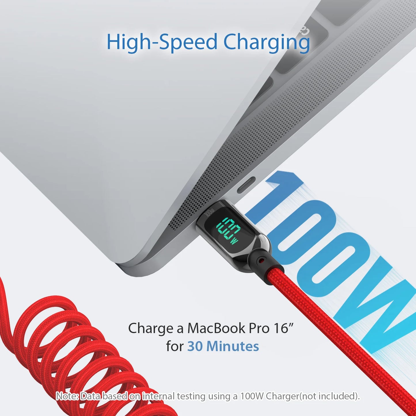 Câble Spiralé SooPii USB-C 100W 2m — Nylon Tressé, Écran LED