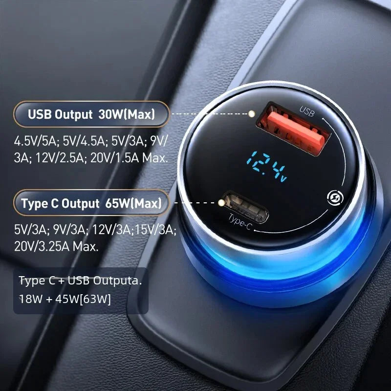 Chargeur Voiture Baseus 65W PD — Charge Rapide QC 4.0