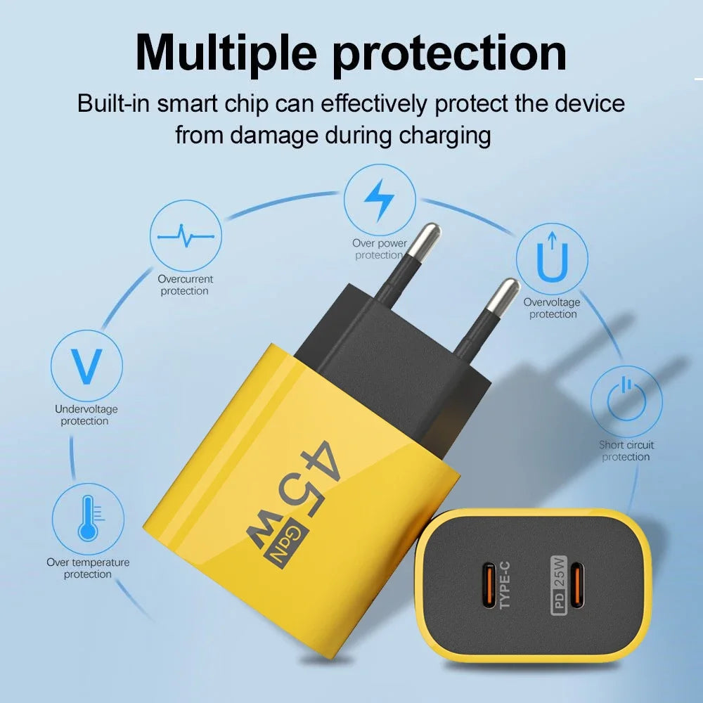 Chargeur GaN 45W Double USB-C PD — Charge Rapide Voyage