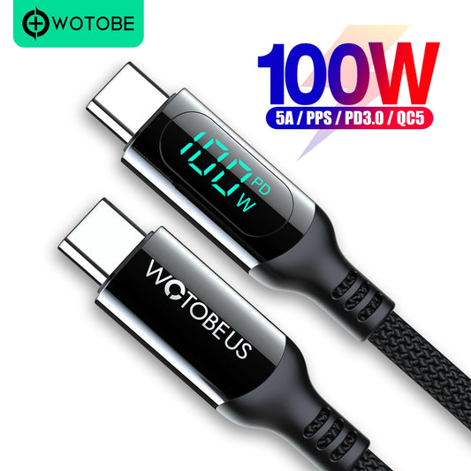 Câble USB-C vers USB-C 100W WOTOBE — Écran LED, Charge Rapide