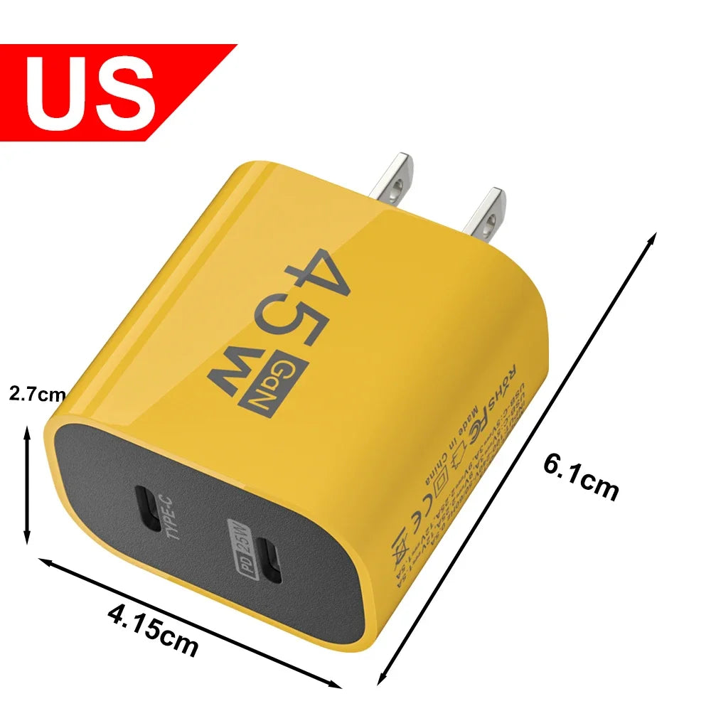 Chargeur GaN 45W Double USB-C PD — Charge Rapide Voyage