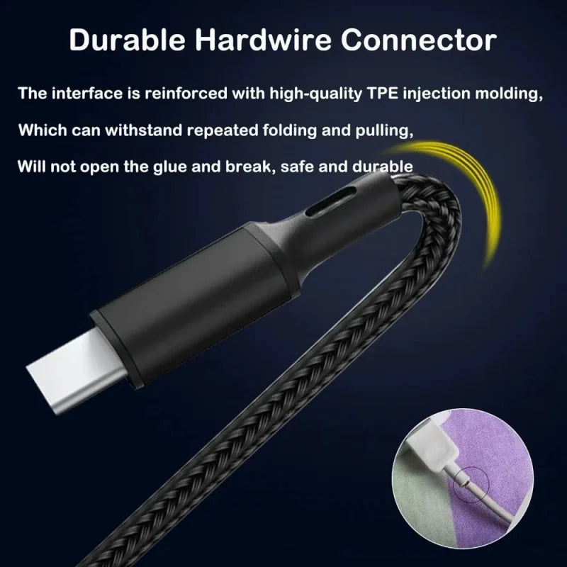 Câble de Charge 3-en-1 — USB-C, Lightning & Micro-USB Tressé