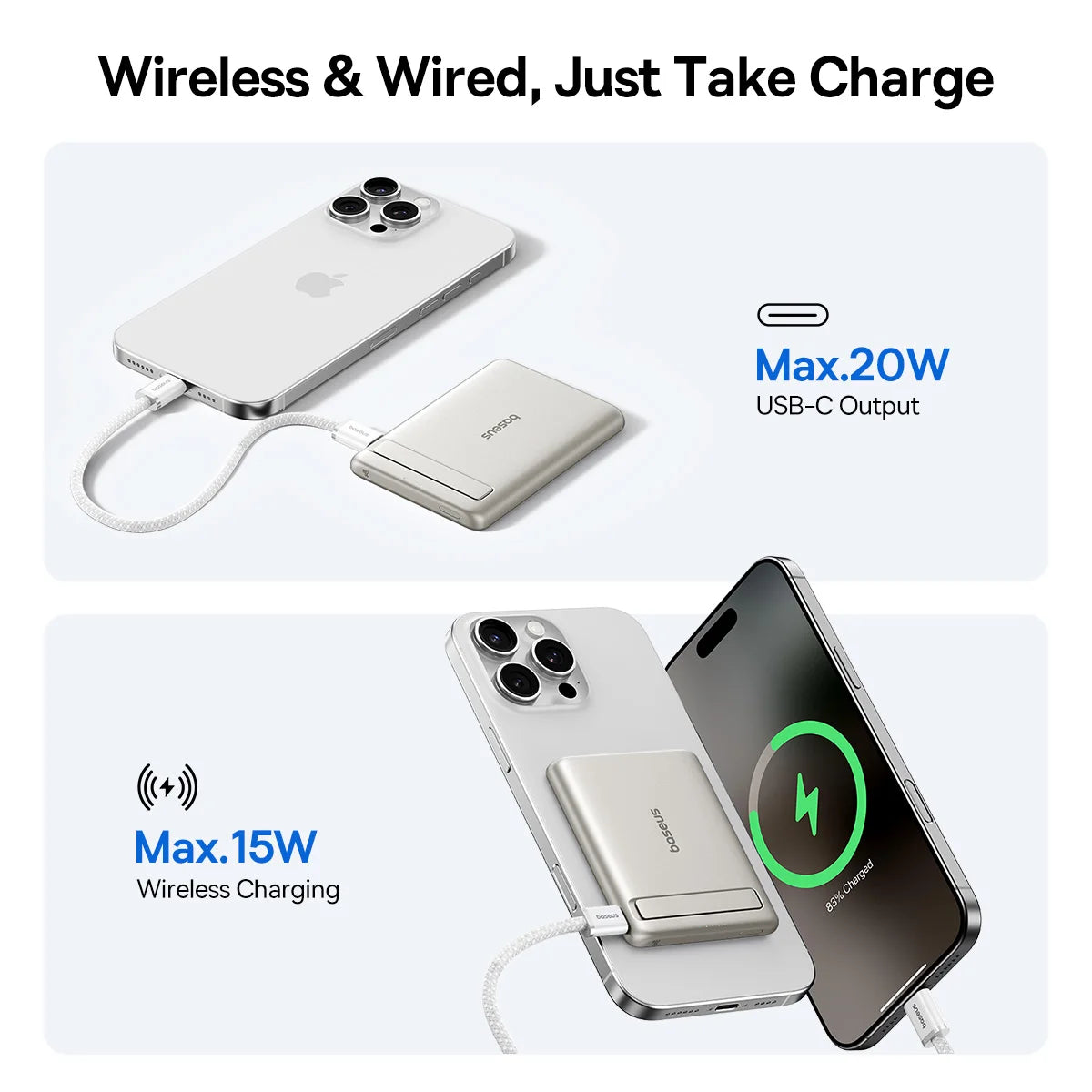 Batterie Externe Baseus Qi2 5000mAh avec Béquille — MagSafe 20W