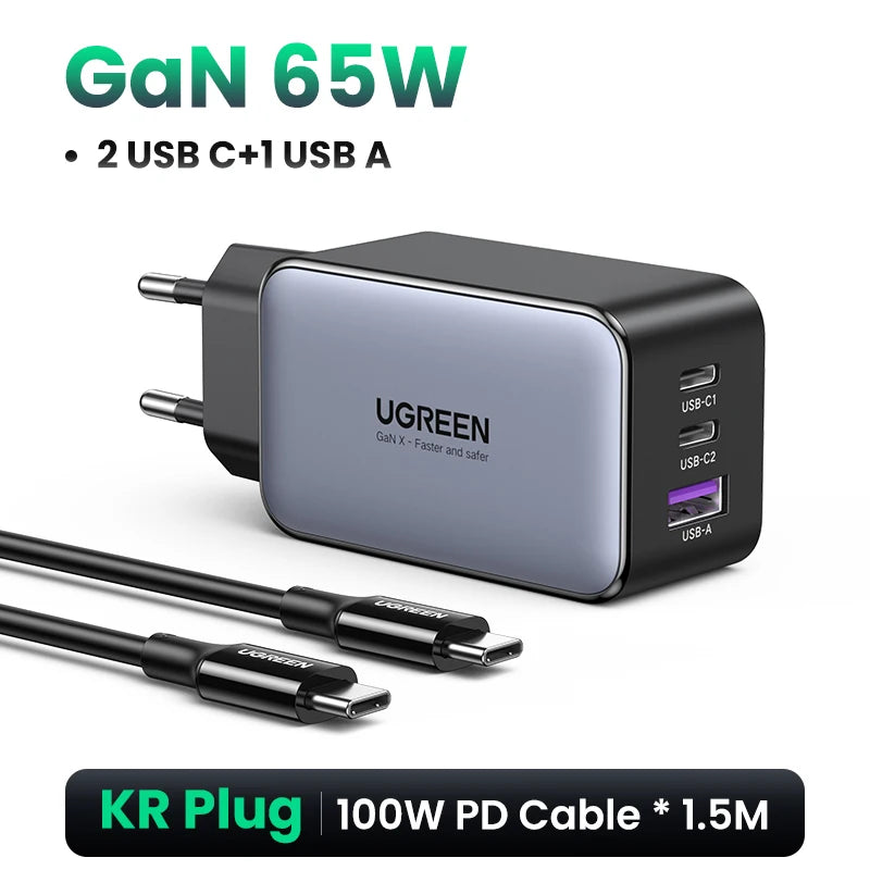 Chargeur UGREEN 65W GaN — Charge Rapide USB-C PD
