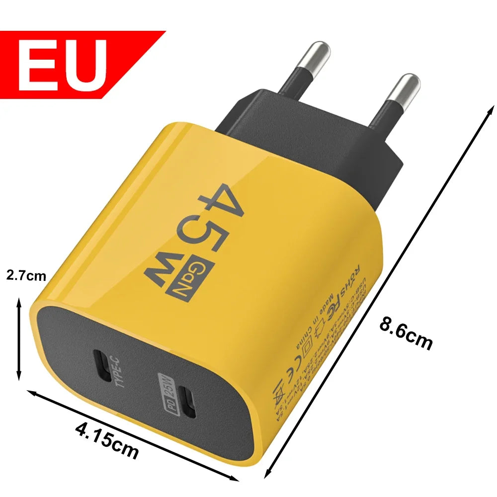 Chargeur GaN 45W Double USB-C PD — Charge Rapide Voyage